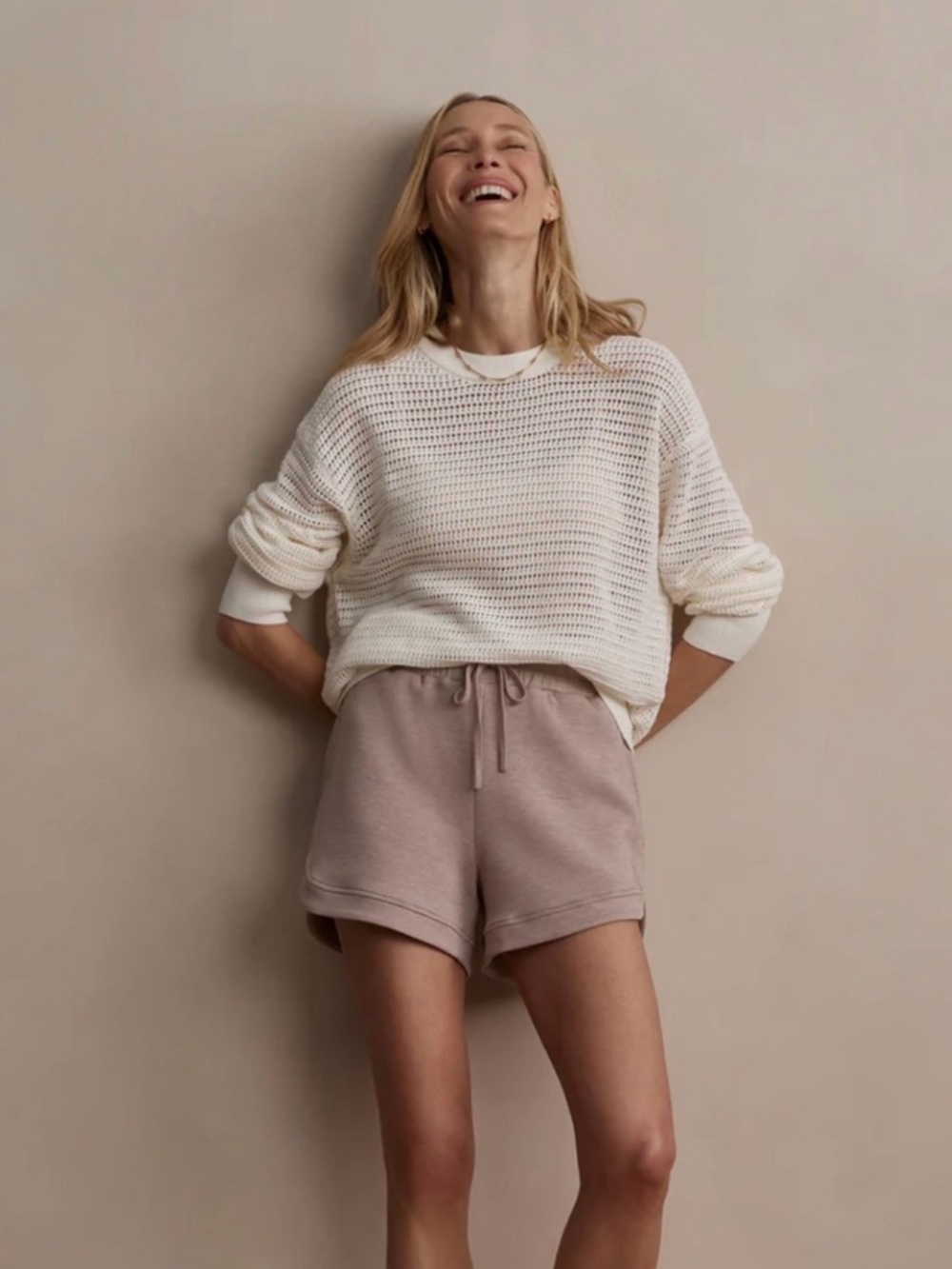 EUC Varley Kershaw Knit Crewneck Sweater, Size Medium, in Egret